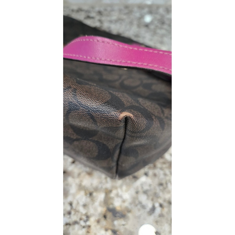 Coach Signature Gallery Tote Signature Canvas Brown Dark Magenta HandBag Purse - Picture 11 of 15